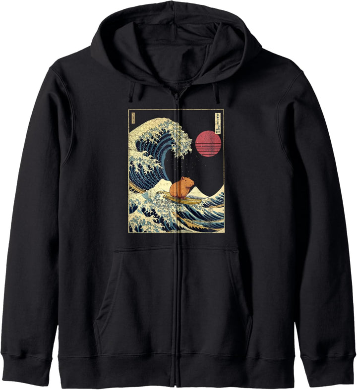 Capybara Japanisches Kanagawa Wave Lustiges Surftier Kapuzenjacke