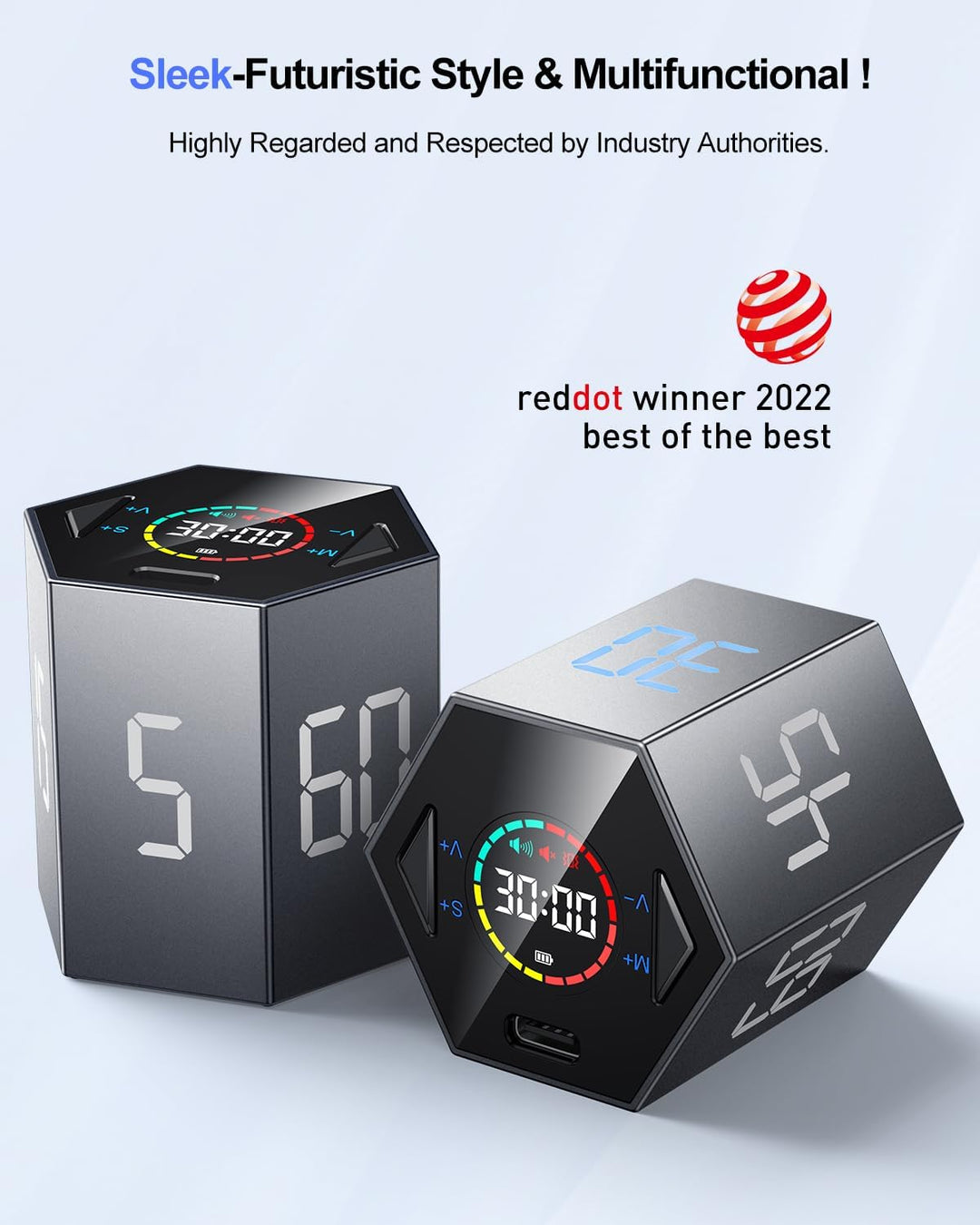 Ticktime Pomodoro Timer Cube, 5/15/25/30/45/60 Min, Benutzerdefinierter Countdown & Stoppuhr 1 Sek–9