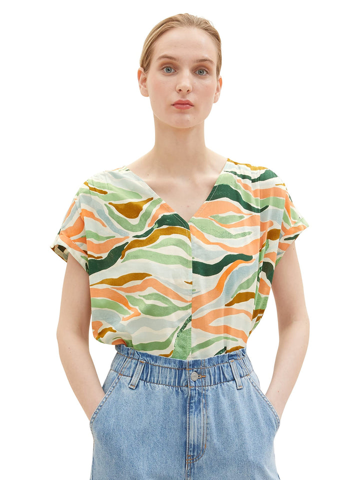 TOM TAILOR Damen Bluse mit Muster 38 31122 - Colorful Wavy Design, 38 31122 - Colorful Wavy Design