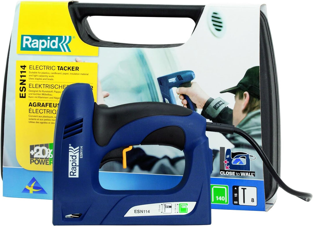 Rapid Elektrotacker ESN114 für Holz und Folien, Flache Front, Softgrip, für Klammern Typ 140, 6-14mm