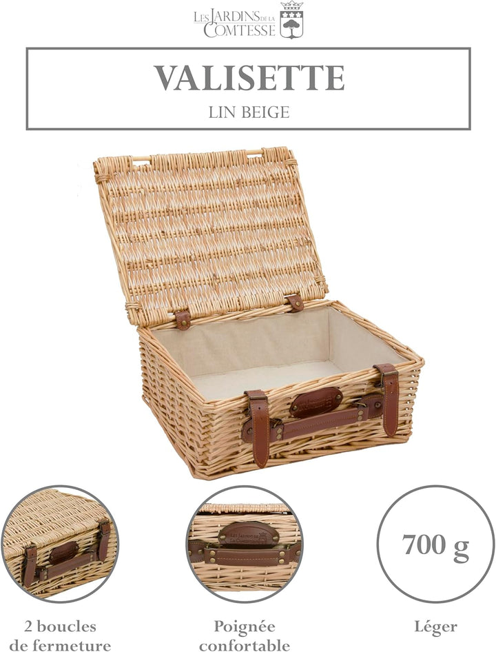 Picknick-Korb, leer, mit Stoff, beige