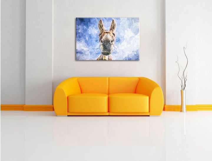 Pixxprint Lustiger Esel Kunst Pinsel Effekt, Format: 100x70 auf Leinwand, 100x70