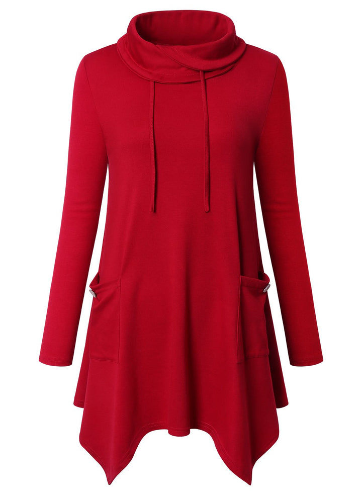 Amrto Damen Tunika Tops Turtleneck Langarm Shirts Bluse Hemd Pullover Mit Taschen XXL #2-rot, XXL #2