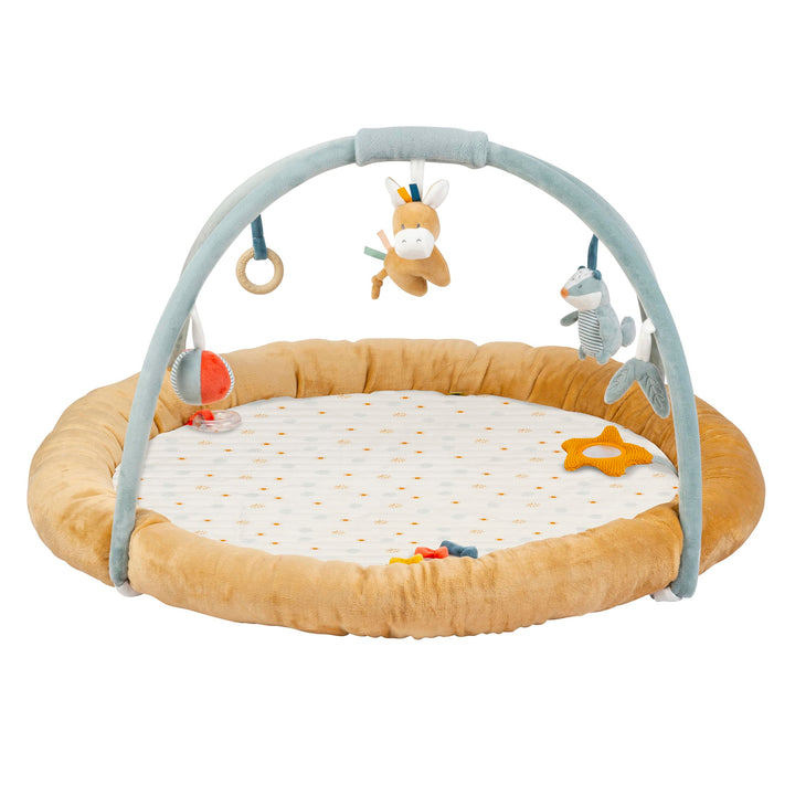 Nattou Krabbeldecke mit Spielbogen und verschiedenen Aktivitäten, Dachs Felix und Esel Leo, Aus Poly