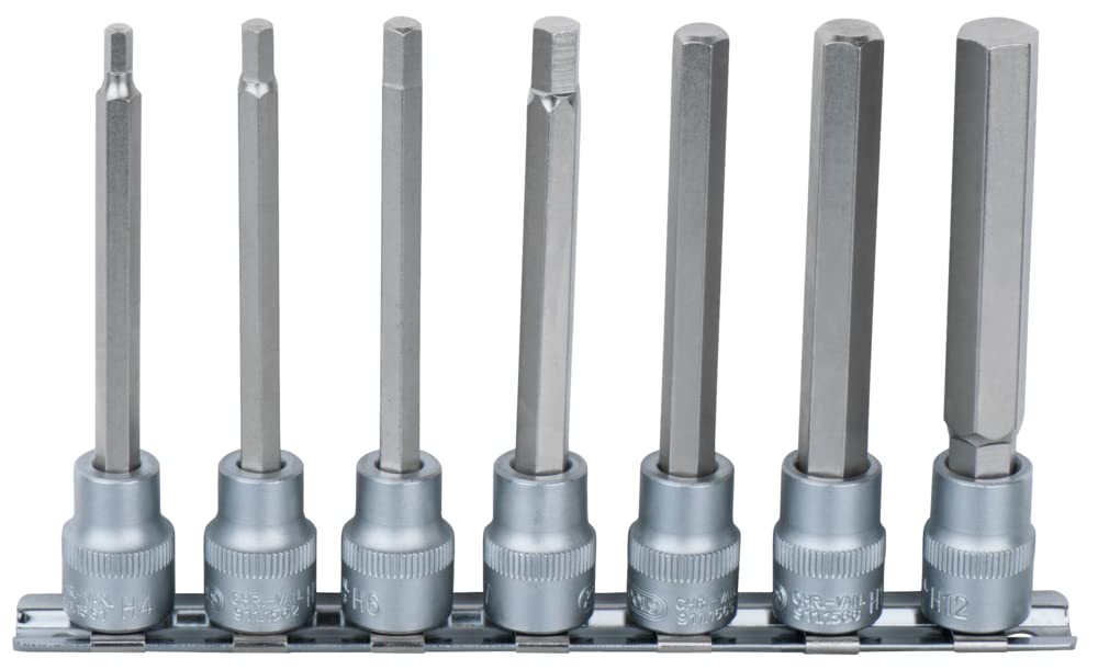 KS Tools 922.3897 7 6-kant Steckschlüsseleinsätze Schraubendreher Langschiene 3/8-12 mm 4 Stück