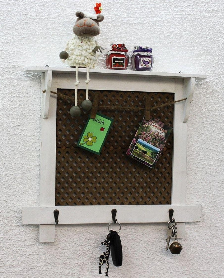 DanDiBo Wandorganizer Vintage Schlüsselbrett Holz mit Ablage Memoboard 12047 Weiss Schlüsselboard Br