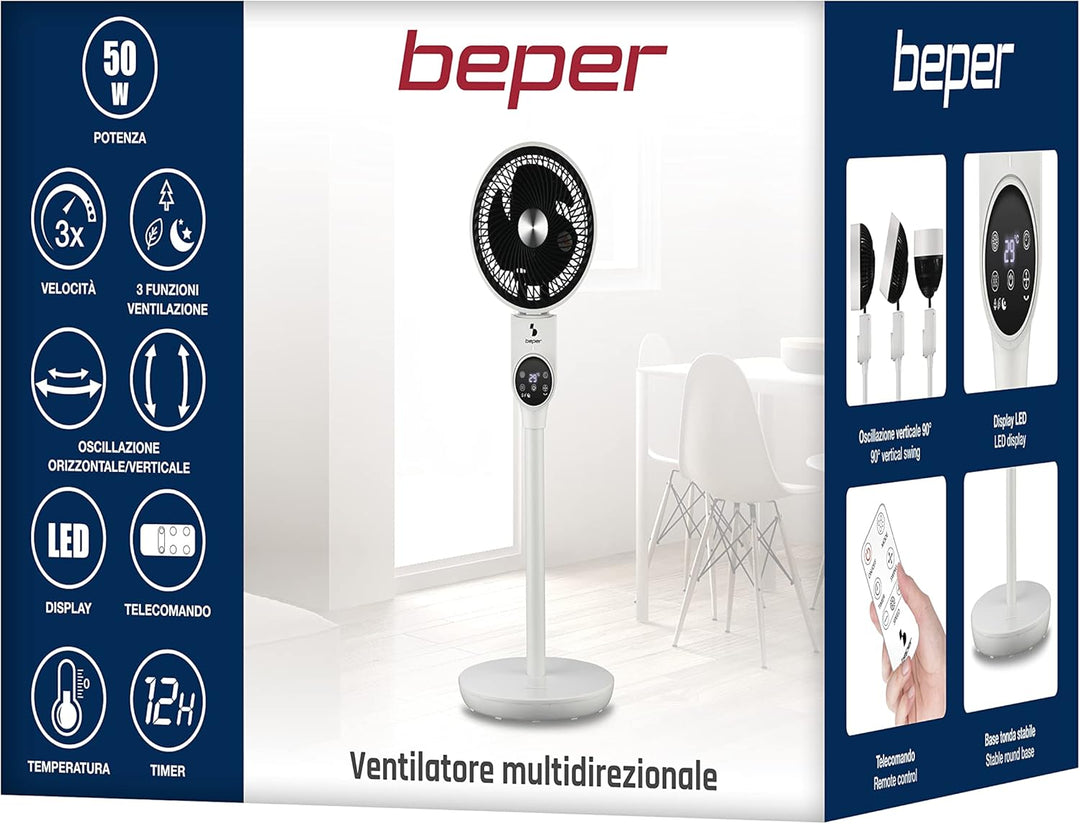 BEPER P206VEN161 Standventilator mit Fernbedienung und LED Display, Luftzirkulation Ventilator Oszil