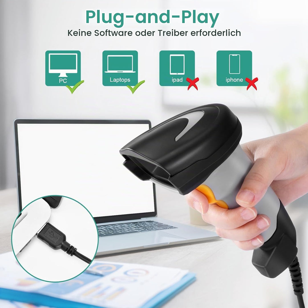Barcode Scanner, Handheld QR-Code-Scanner USB-Kabelverbindung 1D 2D &amp; PDF417 Datenmatrix Automatisch