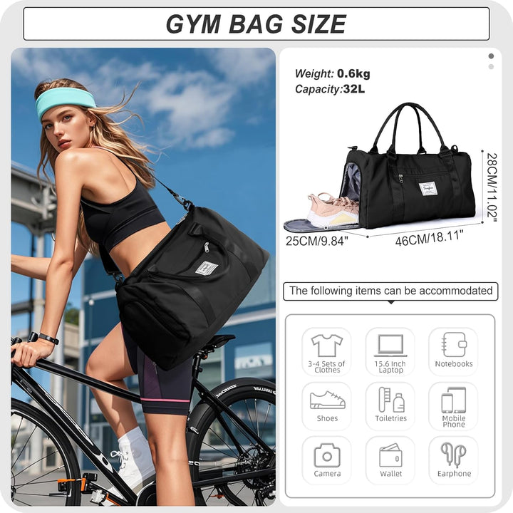HYC00 Sport Duffel Bag Damen Handgepäck Sporttasche für Damen Herren mit Nassfach &amp; Schuhfach, Reise