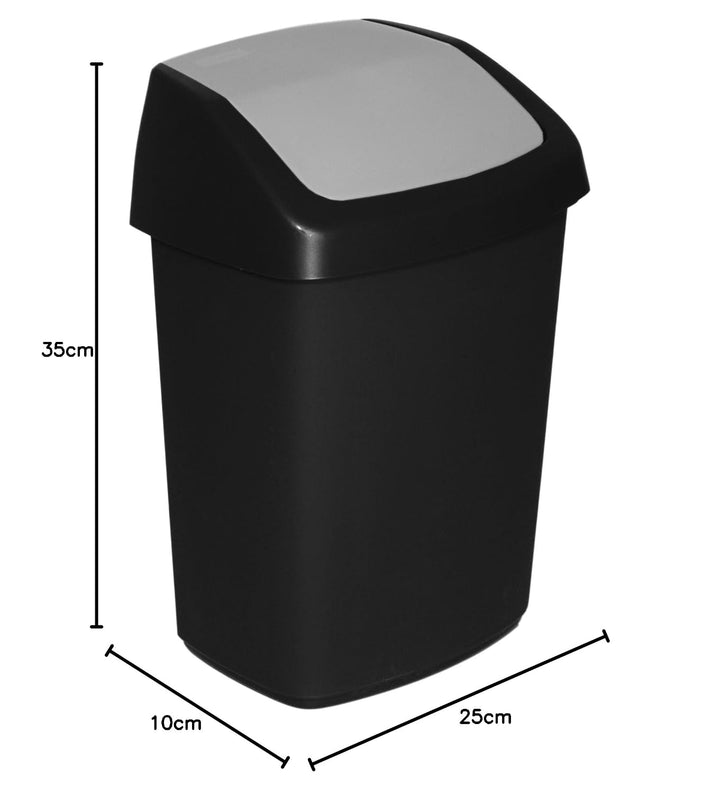Curver Abfalleimer Swing-Top 25l in schwarz/grau, Plastik, 35 x 25 x 10 cm, 35 x 25 x 10 cm