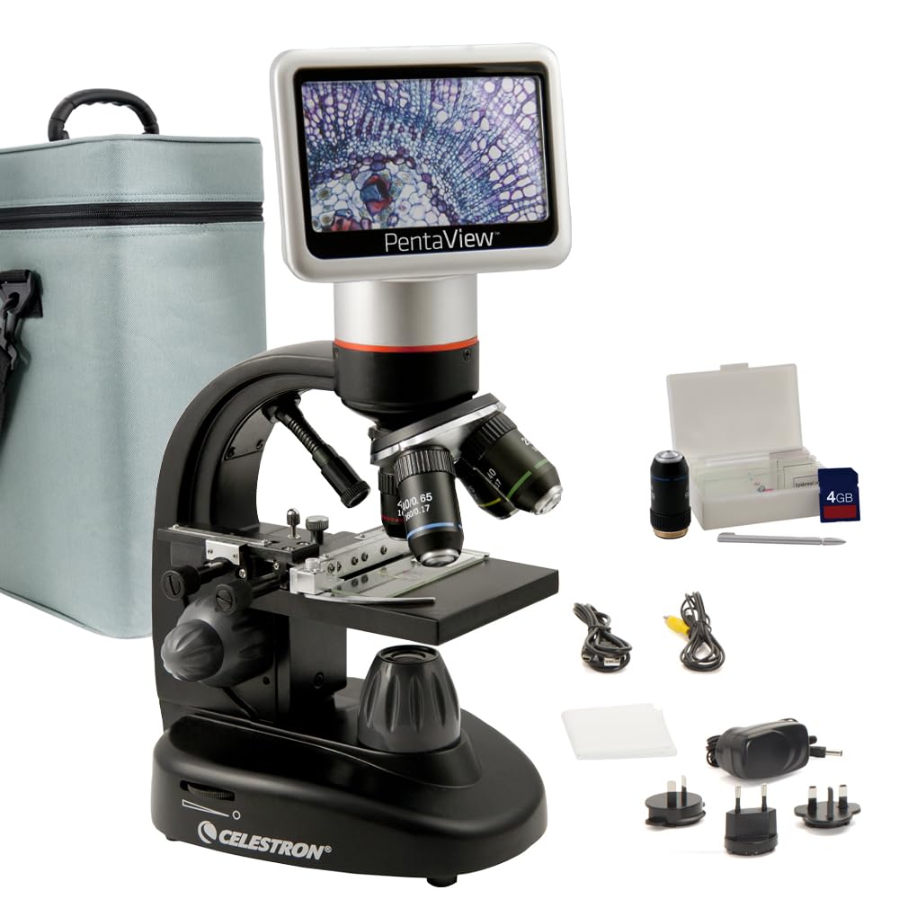 Celestron 44348 PentaView LCD Digitalmikroskop, 40- bis 60-fache Vergrösserung, Schwarz/Silber Penta