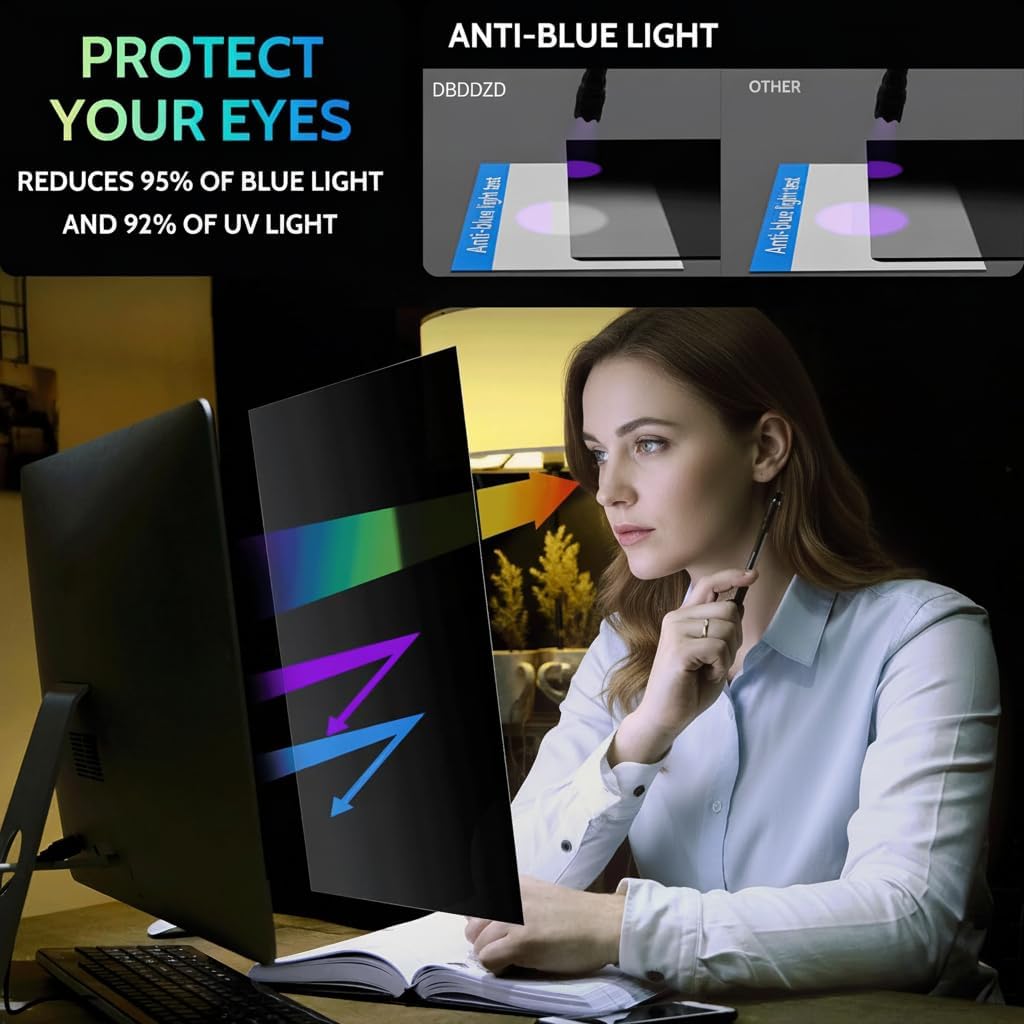 23.8 Zoll 16:9 Bildschirm Blickschutzfilter für Computer Monitor,Anti-Blaulicht Blendfrei Abnehmbare