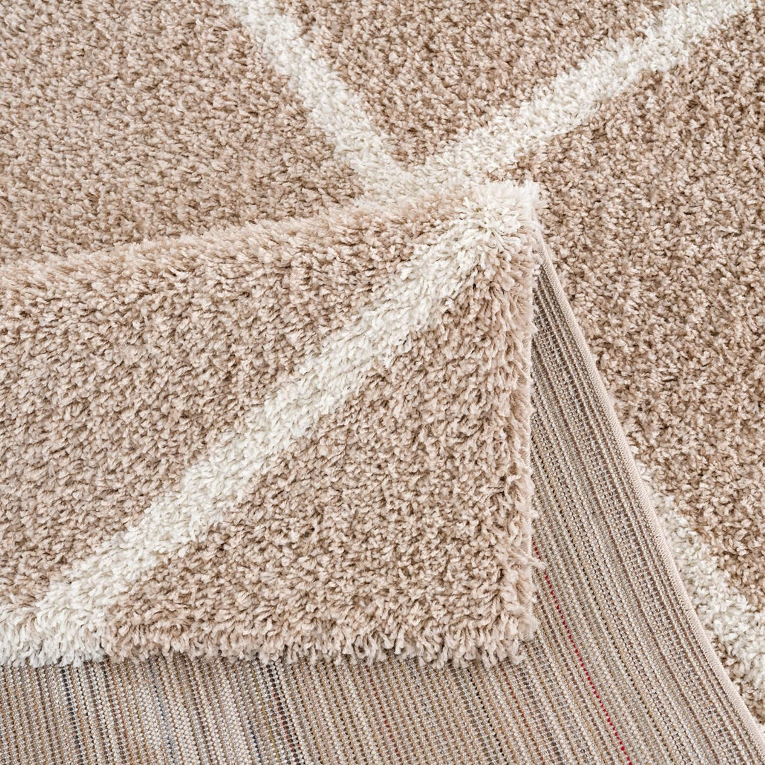 SANAT Madrid Shaggy Teppich Rund - Hochflor Teppiche für Wohnzimmer, Schlafzimmer, Küche - Beige, Gr