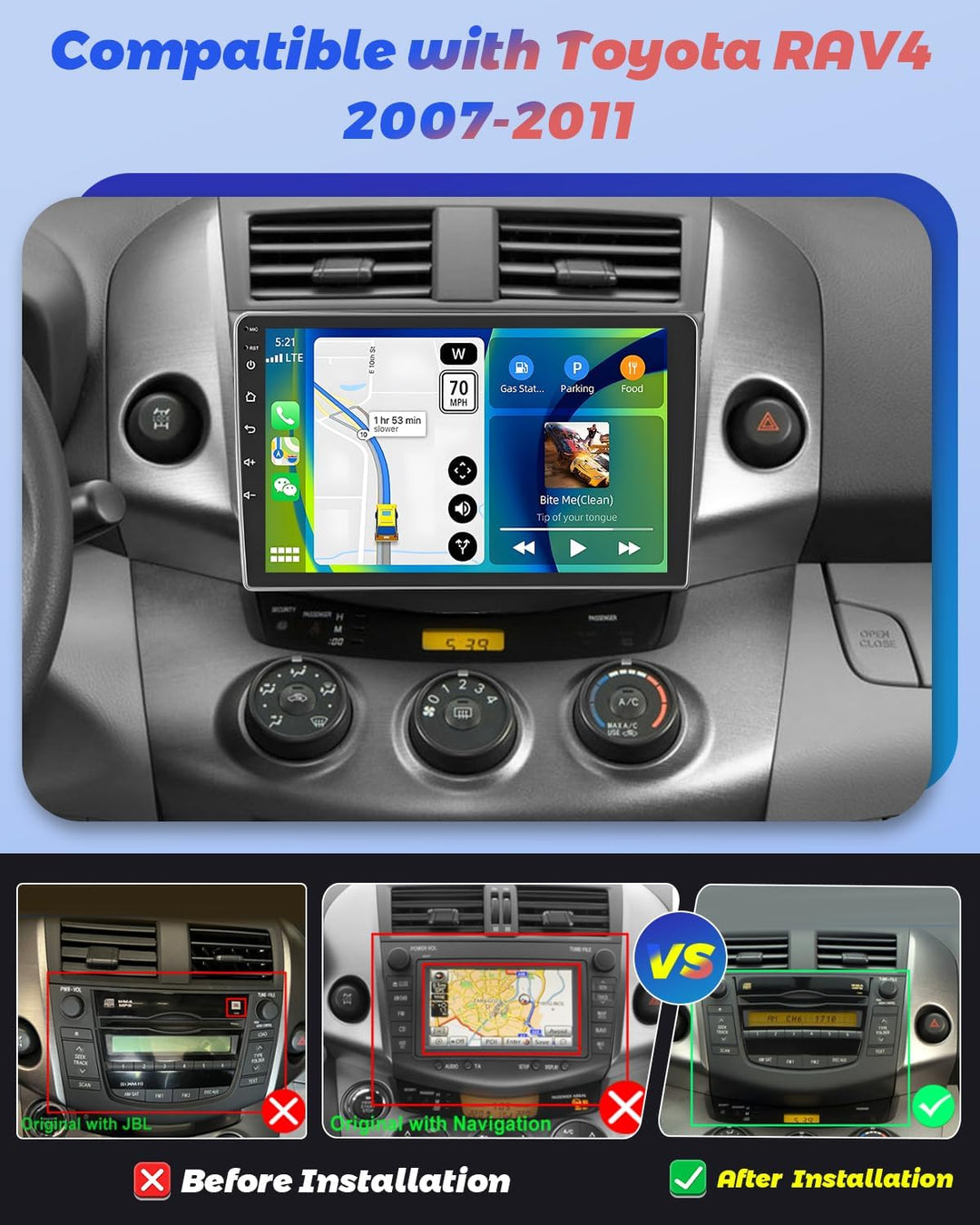 Hikity [2+64GB] Android 15 Autoradio, Wireless Carplay Android Auto, für Toyota RAV4 2007-2011 Radio