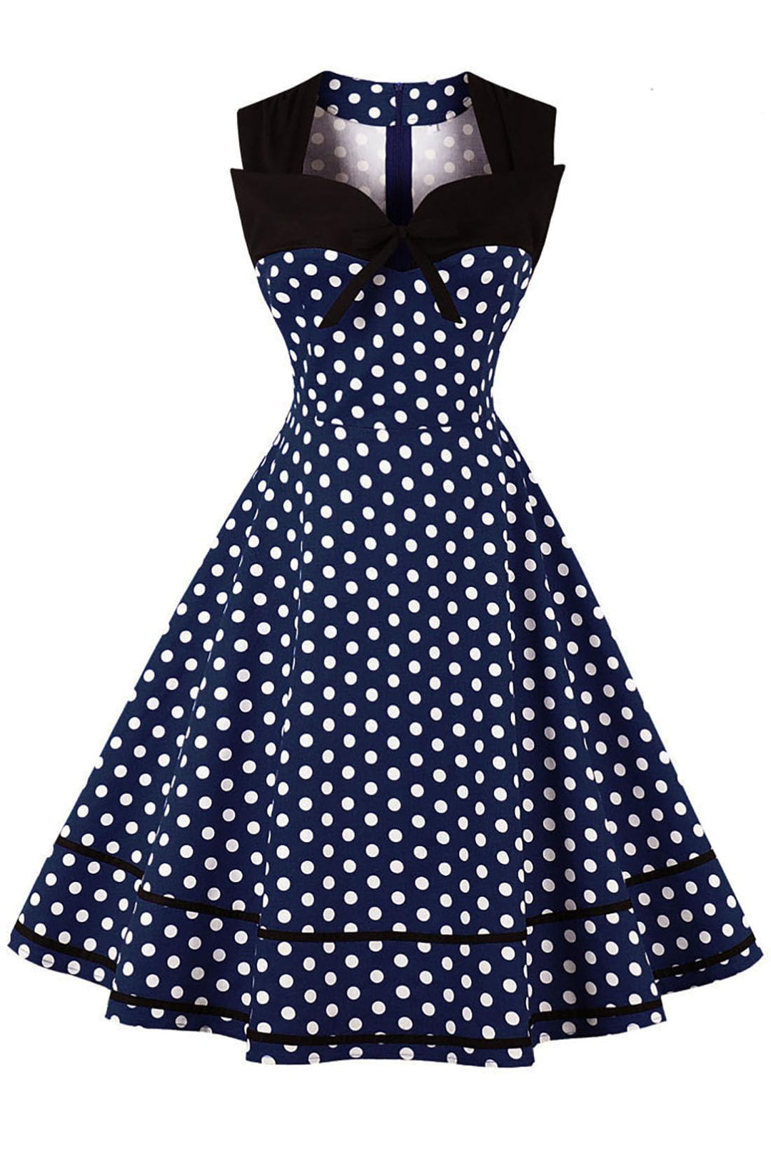 AXOE Damen 60er Jahre Polka Dot Vintage Rockabilly Kleid Abendkleider Navy S, Navy S