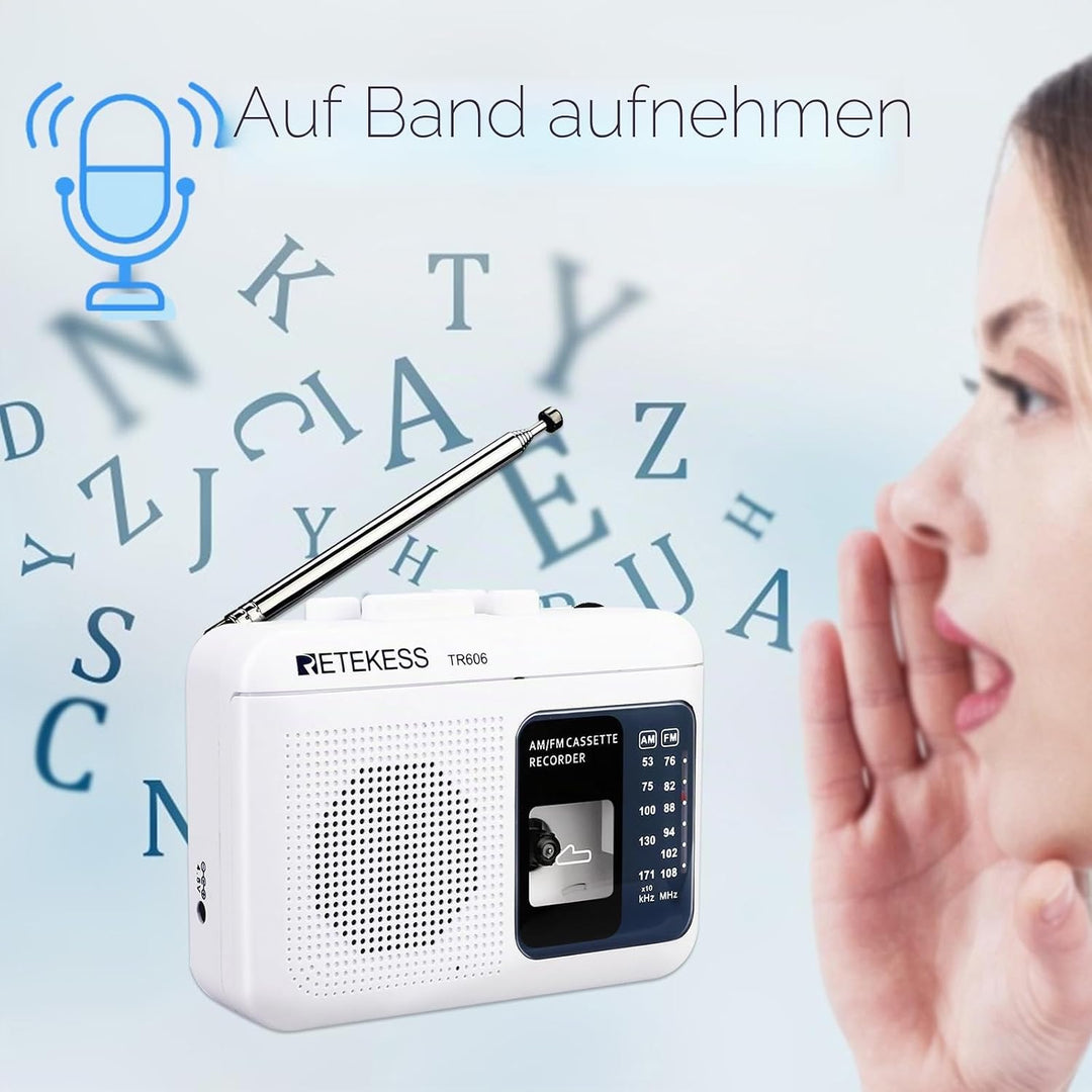 Retekess TR606 Tragbare Kassettenspieler und Tape Recorder Walkman, Kleines FM AM Radio, Walkman Kas