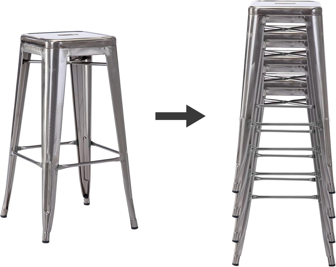 Duhome Barhocker Eisen Barstuhl, Sitzhöhe 76cm Tresenhocker, Stapelbar Metall Bistrohocker mit Fusss