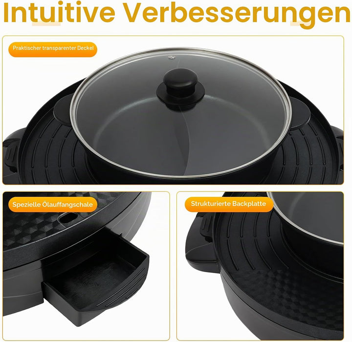 Elektrischer Hot Pot 2200W, 2 in 1 Multifunktion Elektrische Grill Hot pot mit Abnehmbar Kochplatte,