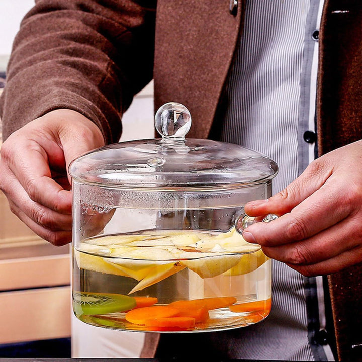 Glastopf mit Ergonomischem Griff 1500ml aus Hitzebeständigem Glas mit Deckel und Langsamer Wärmeable