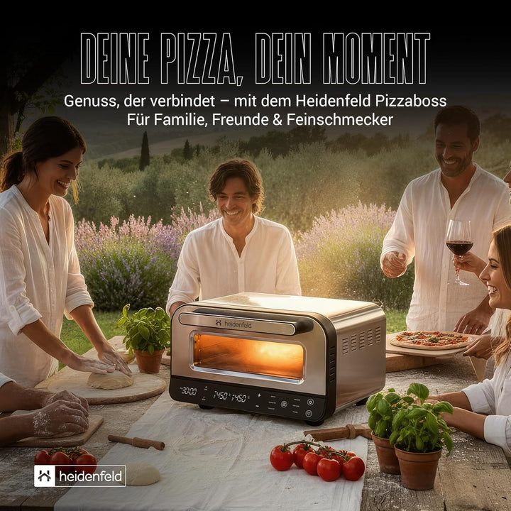 Heidenfeld Pizzaofen | 1850 Watt bis 450°C - Backofen inkl. Pizzastein & Pizzaschieber - Pizzaofen e