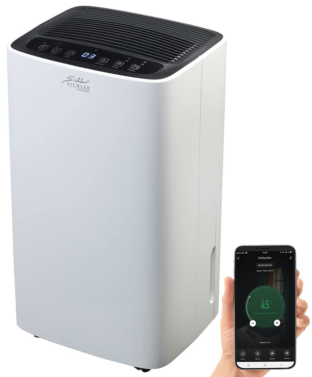 Sichler Haushaltsgeräte Lufttrockner: Smarter WLAN-Luftentfeuchter mit Timer und App, 12 Liter/Tag (