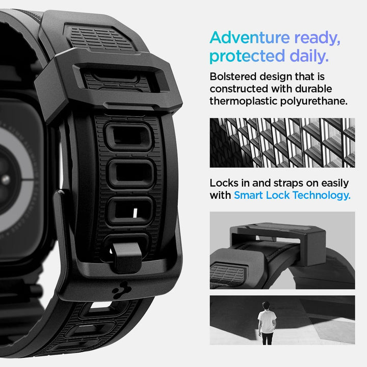 Spigen Rugged Armor Pro Hülle mit Armband Kompatibel mit Apple Watch 11/10 46mm (2025/2024) Matte Bl