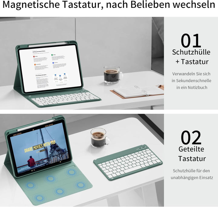 zoyu Tastatur Hülle für iPad A16 11. / 10. Generation (2025/2022, 11/10,9 Zoll), 7-farbige Hintergru