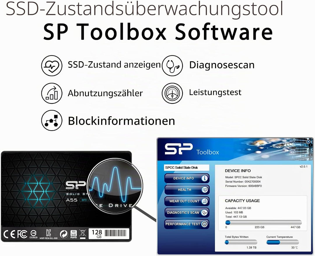 Silicon Power 2-Pack 128GB SSD 3D NAND A55 SLC Cache Performance Boost SATA III 2.5" 7mm (0.28") Int