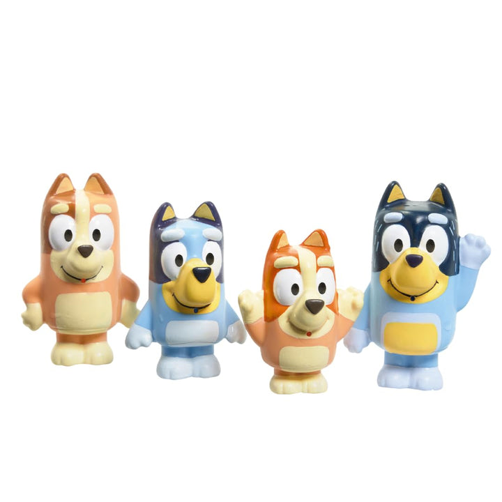 Toomies Bluey Squirter 4er Pack Badespielzeug Set mit Bluey, Bingo, Mama und Papa, Wasserspritzspass