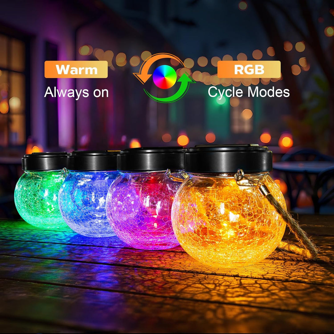 Solar Laternen Aussen 2er Set - IP65 wasserdichte Hängende Solarlampen mit Warm-Amber &amp; RGB Farben,