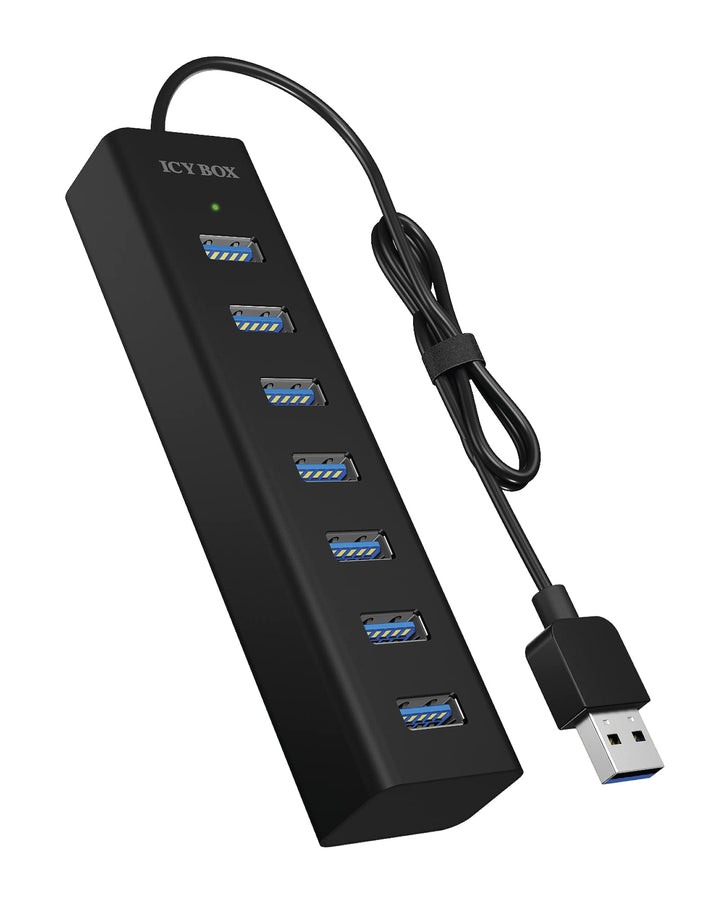 ICY BOX 7-Port USB-Hub USB 3.0 (Type-A) mit Netzteil, Ladefunktion, Aluminium, Schwarz 7 ports Type-