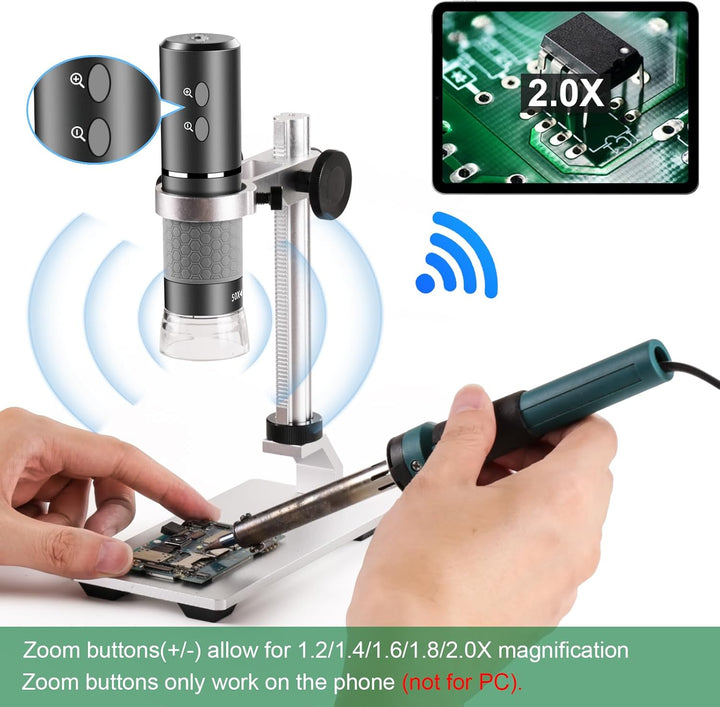 Cainda 4K 3840x2160p WiFi Digital Mikroskop Kamera mit justierbarem Metallständer, drahtloses tragba