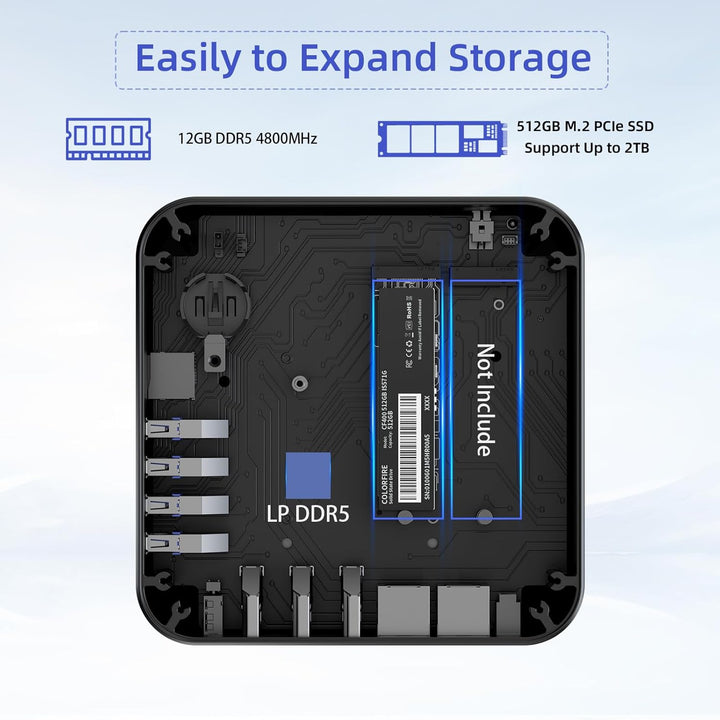 DreamQuest Mini PC Windows 11 Pro Vorinstalliert Intel N95 bis 3.4GHz 12GB DDR5 512GB M.2 SSD Micro