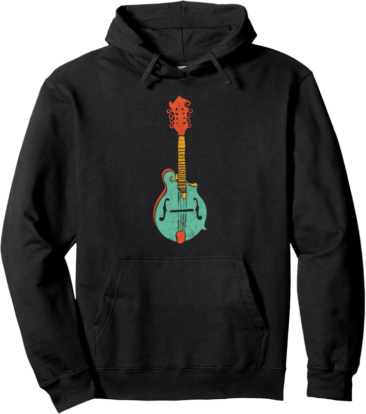 Funky Retro Mandolin Minimalist String Instrument Graphic Pullover Hoodie