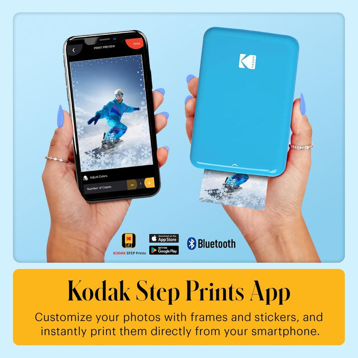 Kodak Step Sofortbild-Smartphone-Drucker – 75 Blatt Paket – Zink 2x3” Fotos – Bluetooth – Blau Druck