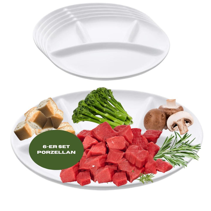 getgastro 6 Stück Fondueteller Fondue Teller Racletteteller Grillteller 24 cm Ã˜ mit 4 Einteilungen