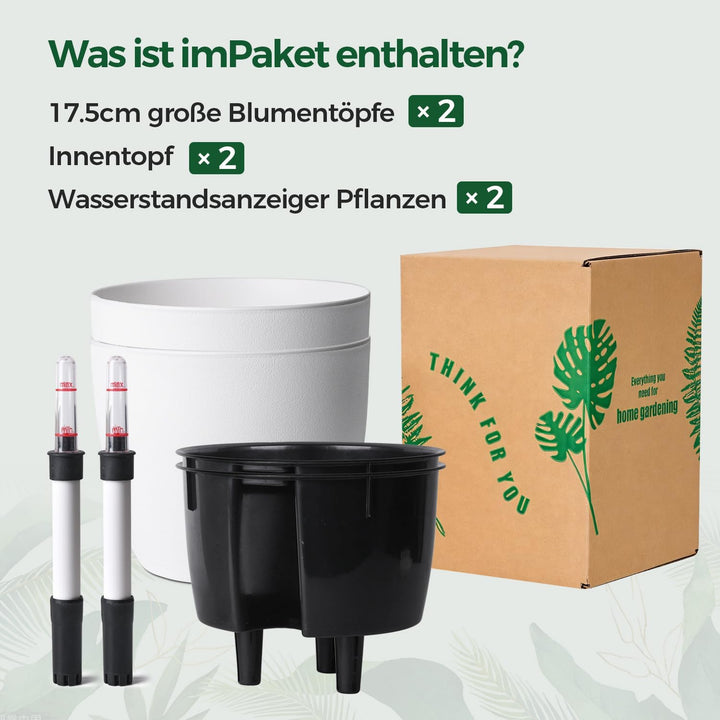 T4U 2Pcs 17,5cm Selbstbewässerungstopf mit Wasseranzeiger, Praktischer Blumentopf für vielbeschäftig