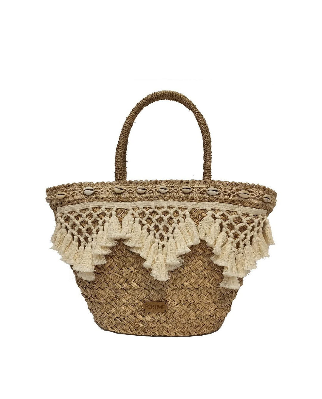 FOR TIME Women's Beach Tote Bag Strandtasche Shopper Damen, Natürlich
