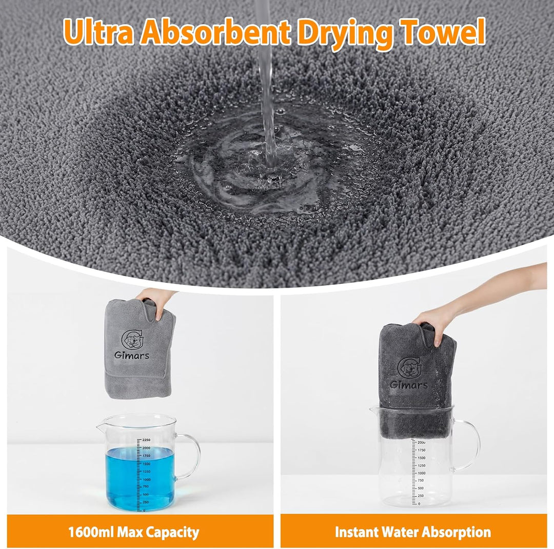 Gimars Thickened Pet Drying Towel with Gloves 140×70cm, 2 Pack, Gray 140×70cm 2er, 140×70cm 2er