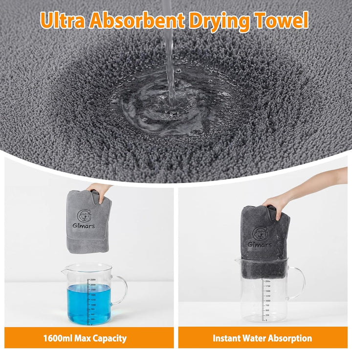 Gimars Thickened Pet Drying Towel with Gloves 140×70cm, 2 Pack, Gray 140×70cm 2er, 140×70cm 2er