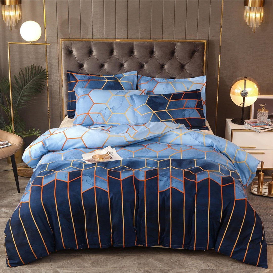Freyamy Bettwäsche 220x240 cm 3 Teilig Blau Kariert Marmor Wendebettwäsche Geometrische Modern Micro