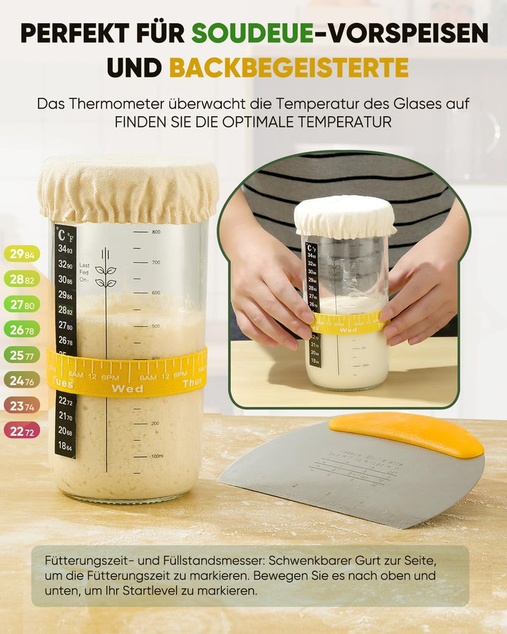 Gärkörbchen - 2 Gärkorb Set aus Silikon Oval und Rund,32 OZ Sauerteig Starter Set (Packung mit 2) Ge