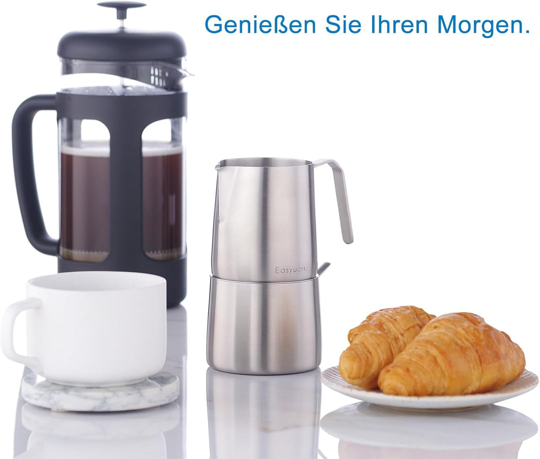 Easyworkz Edelstahl 304 Milchkännchen und Zuckerdose mit Löffel Kaffee Servierset gebürstet Silber G