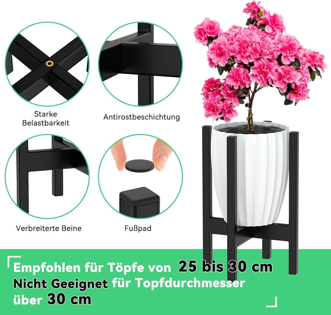 ZMTECH Blumenständer 30cm Durchmesser, Pflanzenständer Metall Schwarz Blumenregal, 12 Zoll Pflanzenr