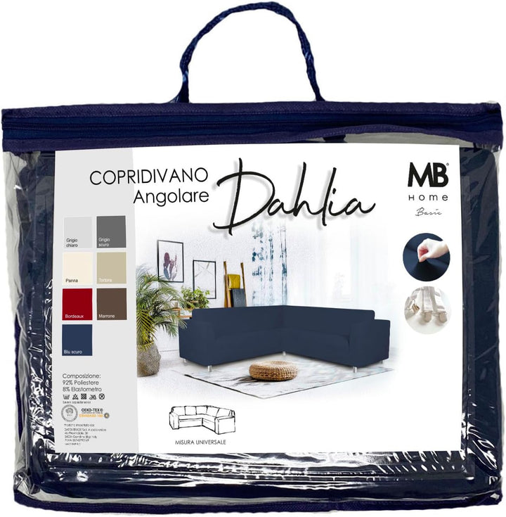 Italian Bed Linen Dehnbarer Spannbezug für Sofas Dahlia, 92% Polyester, 8% Elastometer, Dunkelblau,