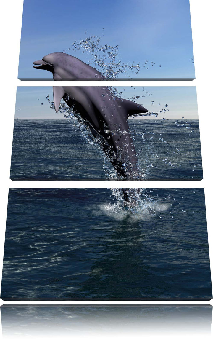 Delphin Sprint im Meer 3-Teiler Leinwandbild 120x80 Bild auf Leinwand