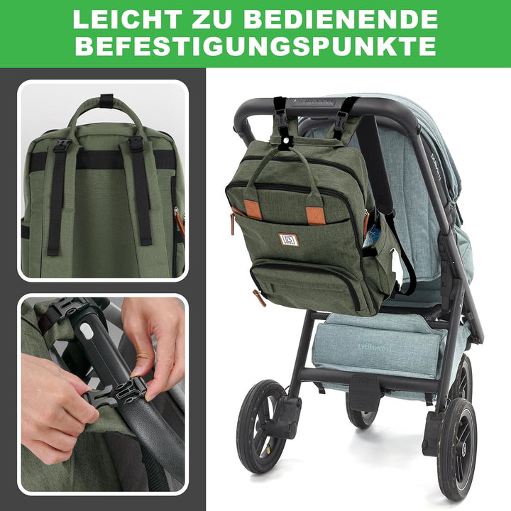 Brisby Wickelrucksack gross - Wickeltasche kinderwagen mit isoliertes Frontfach, Babytasche mit Wick