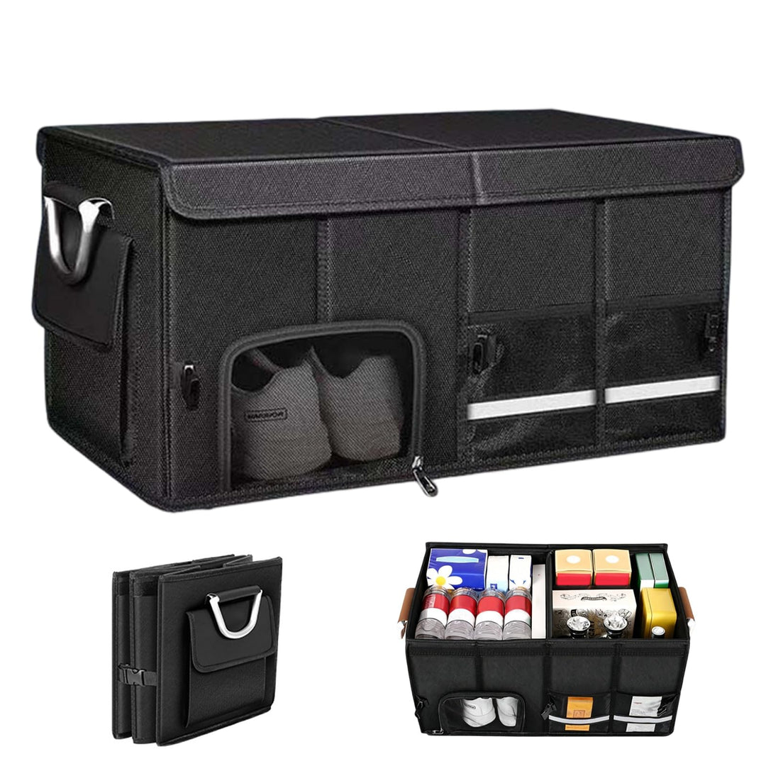 Kofferraum Organizer mit Deckel &amp; Schuhfach Faltbare Auto Kofferraumtasche | 65L mit Fächern Taschen