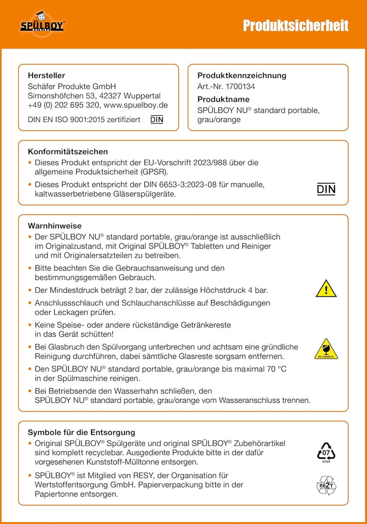SPÜLBOY®NU inkl. Zulaufschlauch, Ablaufschlauch