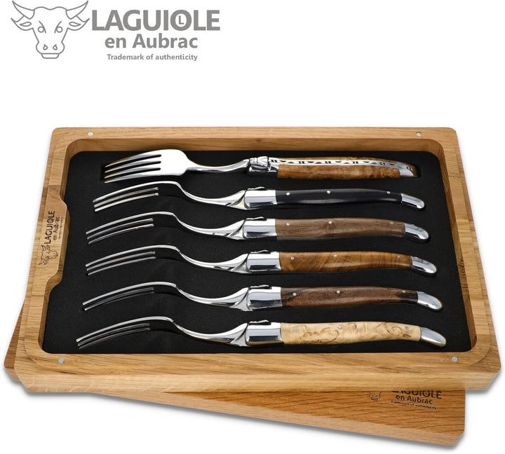 LAGUIOLE en Aubrac 6er Set Gabeln - Gemischte Hölzer Passend zu den Steak-Messern aus Frankreich Sta